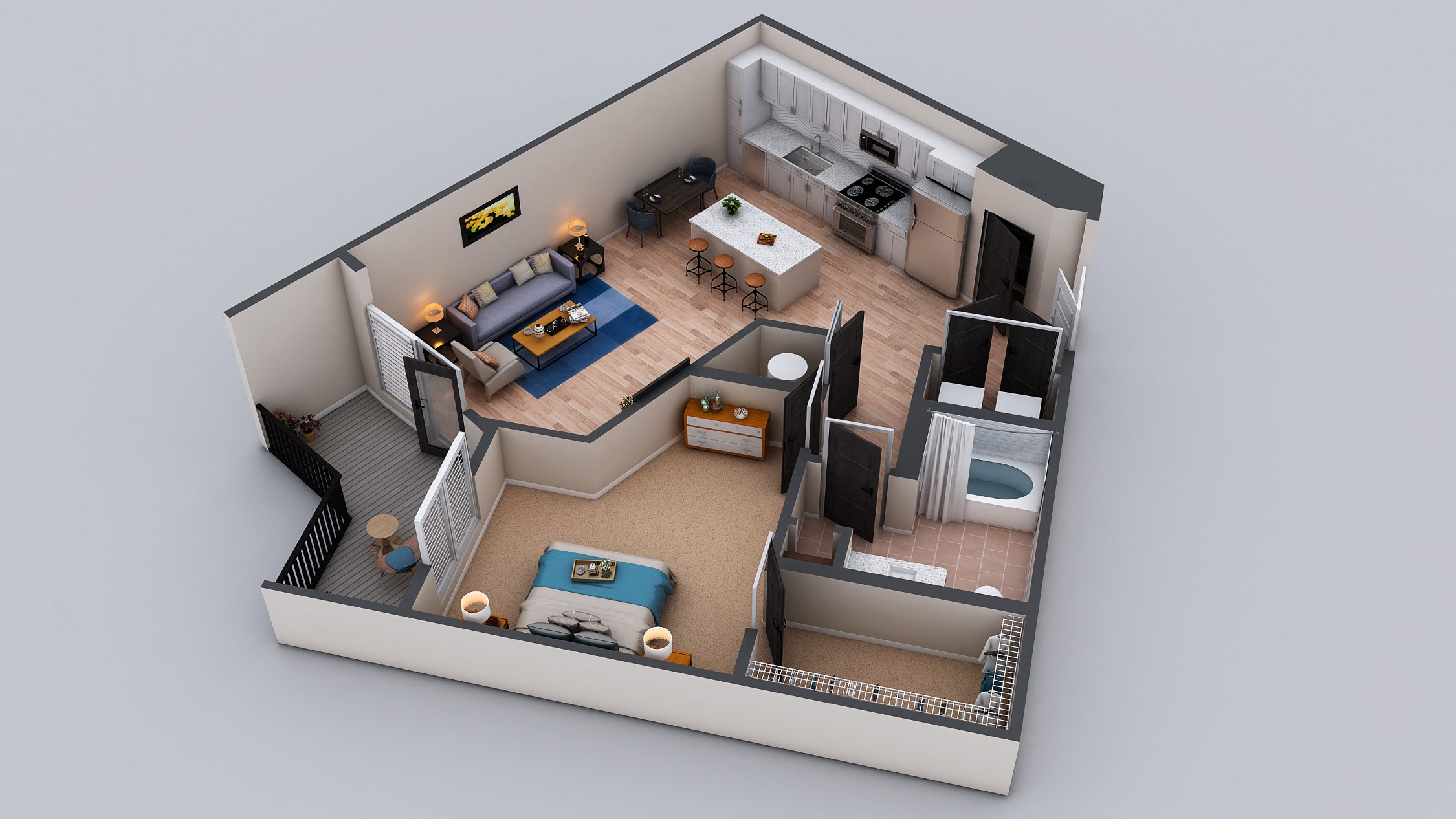 Floor plan for 1 bed, 1 bath, 916 sqft